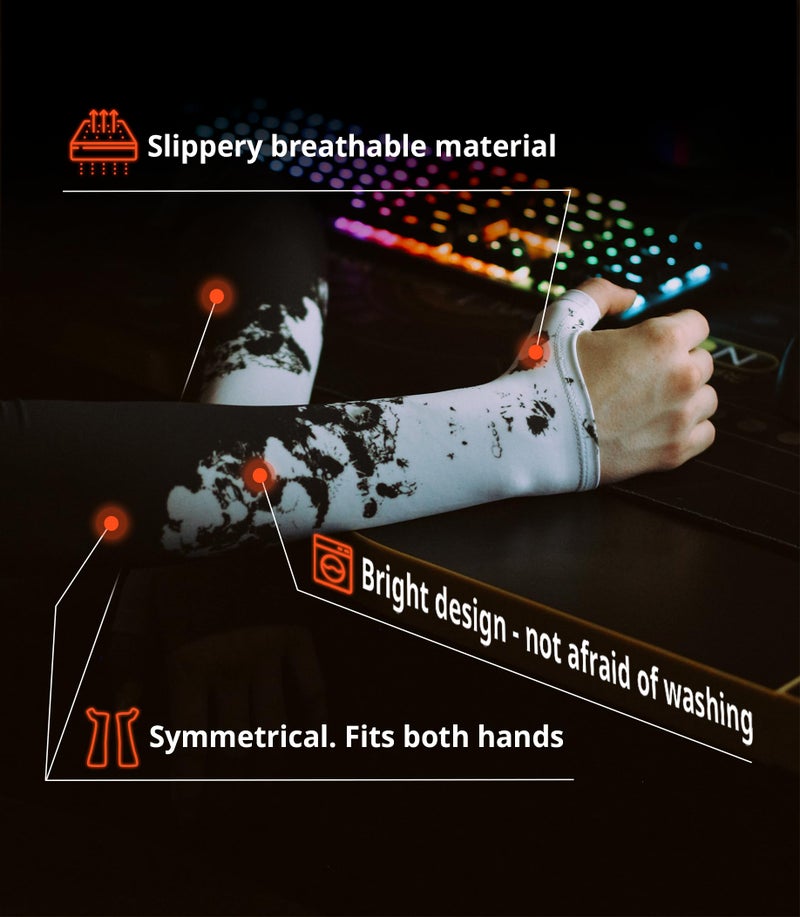 Selerity Gaming Arm Sleeve PC Sport open glove thumb hole compression esports gamers sleeve Paints Spray, White Black, Medium - Image 3