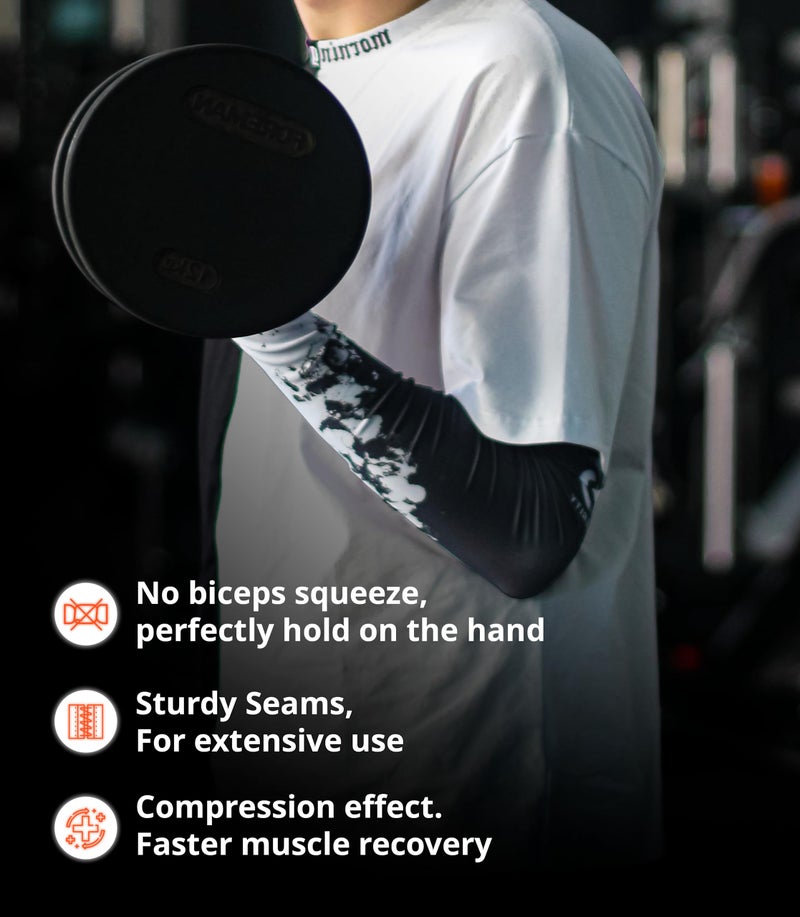 Selerity Gaming Arm Sleeve PC Sport open glove thumb hole compression esports gamers sleeve Paints Spray, White Black, Medium - Image 5