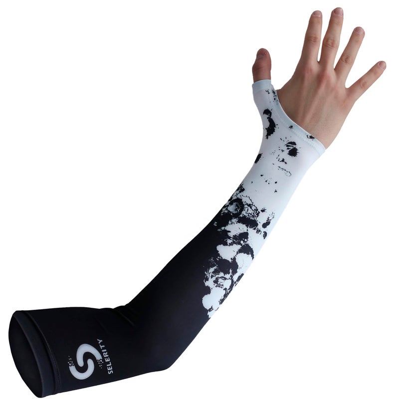 Selerity Gaming Arm Sleeve PC Sport open glove thumb hole compression esports gamers sleeve Paints Spray, White Black, Medium - Image 1