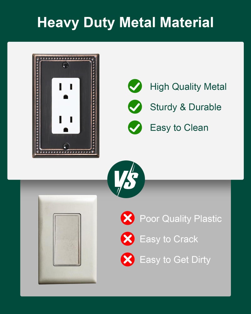 TREEWELL 6-Pack Decorator Outlet Cover Plate, Decorative Switch Plates and Outlet Covers, Aged Bronze Metal Wall Plates for Electrical Outlets, Receptacle, GFCI Outlet, Dimmer Switch - Image 4