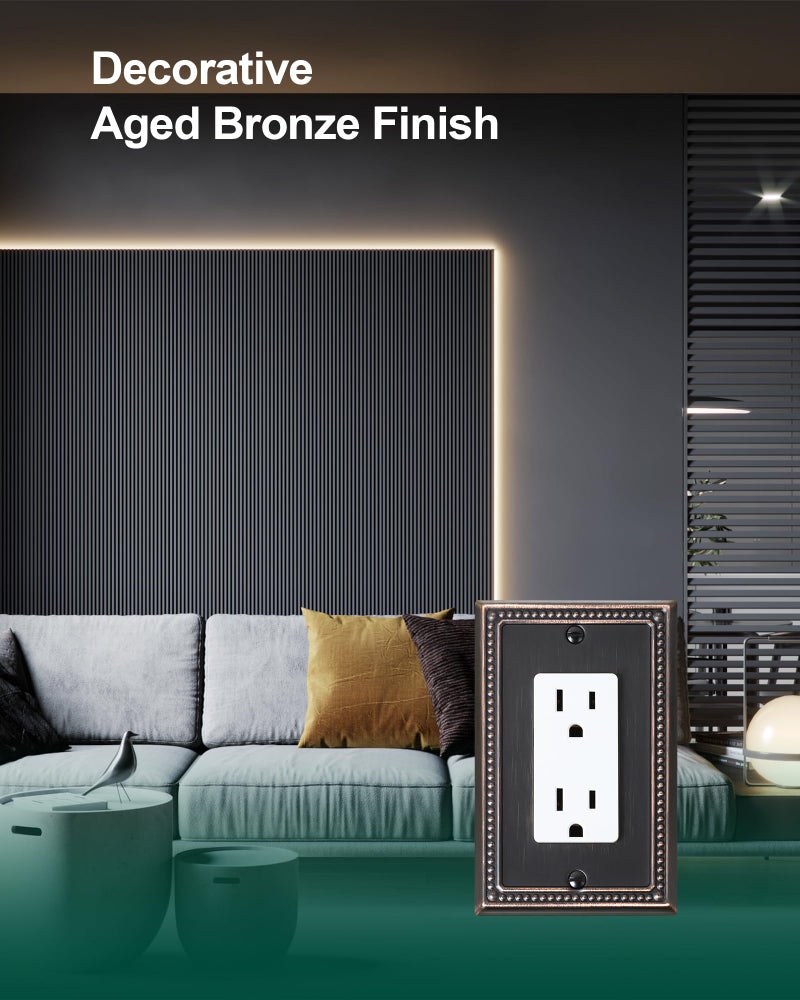 TREEWELL 6-Pack Decorator Outlet Cover Plate, Decorative Switch Plates and Outlet Covers, Aged Bronze Metal Wall Plates for Electrical Outlets, Receptacle, GFCI Outlet, Dimmer Switch - Image 3