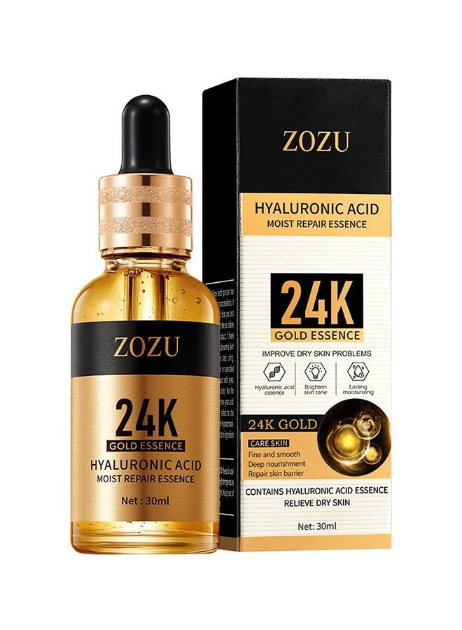 زوزو جوهر الذهب عيار 24 قيراطا ، مصل الببتيد للوجه ، حمض الهيالورونيك ، حمض الهيالورونيك المرطب ، سيروم الوجه المضاد للشيخوخة بحمض الهيالورونيك ، للبقع الداكنة والخطوط الدقيقة ، للعناية ببشرة النساء (30 مل) - Image 1