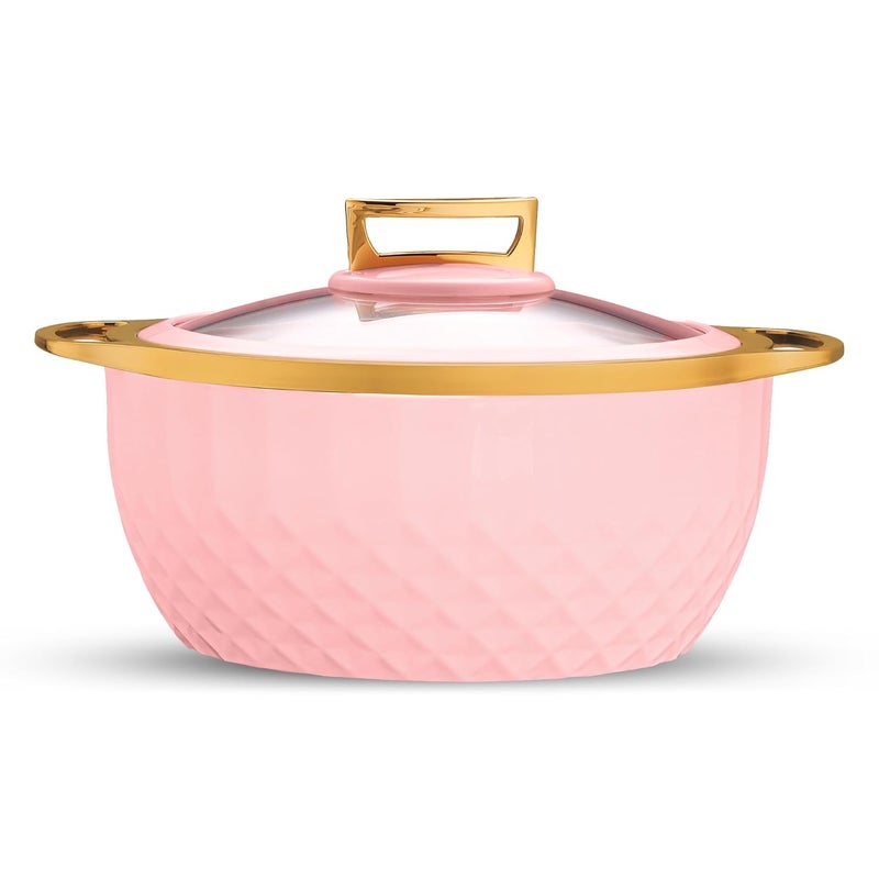 Trueware Classic Inner Steel with See Through Toughened Glass Lid Casserole 2500 ml Pink PU Insulated BPA Free Oduor Proof Food Grade Ideal for Chapatti Roti Curd Maker Hot Pot - Image 1