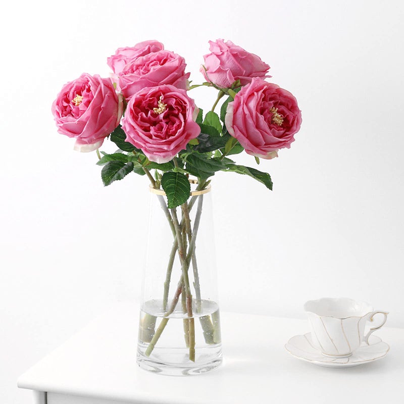 UKELER Real Touch Austin Roses 4 Pcs Artificial Flowers Rose Red Fake Silk Flowers for Home Decor Flower Arrangement Wedding Party Decoration - Image 1
