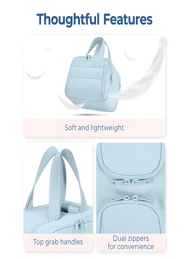 Maison Ginza Cloud Carry Bag - Large Capacity Waterproof Cosmetic & Toiletry Travel Bag with Wide Opening, Dual-Zipper Design, Top Grab Handle & Separate Dry/Wet Compartments (Blue) - Image 2