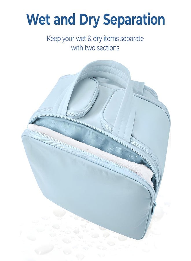 Maison Ginza Cloud Carry Bag - Large Capacity Waterproof Cosmetic & Toiletry Travel Bag with Wide Opening, Dual-Zipper Design, Top Grab Handle & Separate Dry/Wet Compartments (Blue) - Image 5