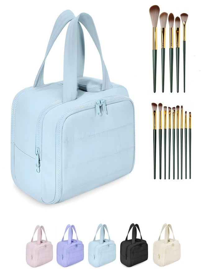 Maison Ginza Cloud Carry Bag - Large Capacity Waterproof Cosmetic & Toiletry Travel Bag with Wide Opening, Dual-Zipper Design, Top Grab Handle & Separate Dry/Wet Compartments (Blue) - Image 1