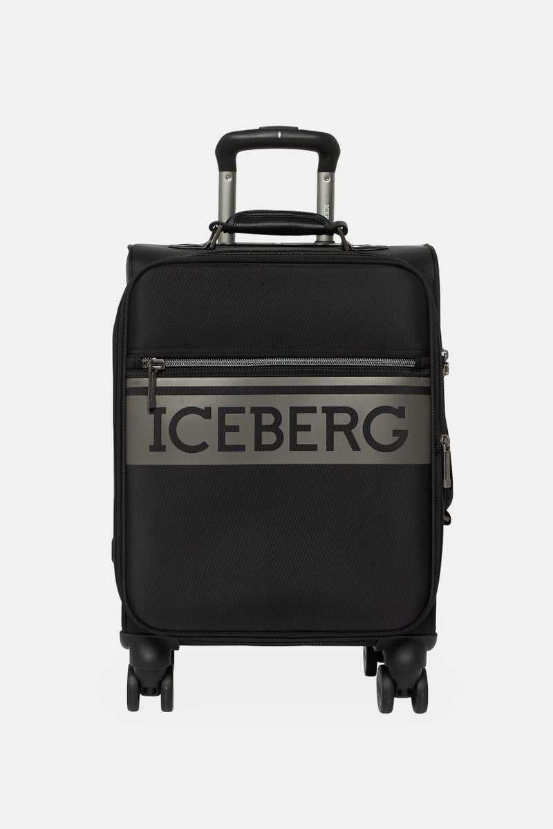 ICEBERG 20 Inch Brand Logo Compact Spinner Luggage, Black - Image 1