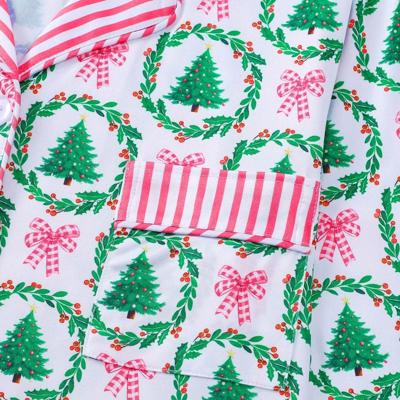 Women's Sleepwear Set with Cartoon Print and Pink Stripes, Long Sleeve Top and Pants - Image 4