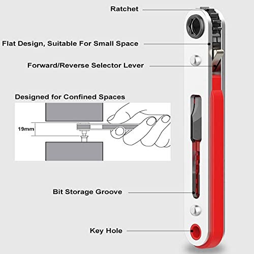 Eyech Mini Ratchet Wrench Screwdriver,1/4 Inch Hex Screwdriver Bit Drive Ratchet Wrench Elbow Head & Flat Head Reversible Drive Handle - Image 4