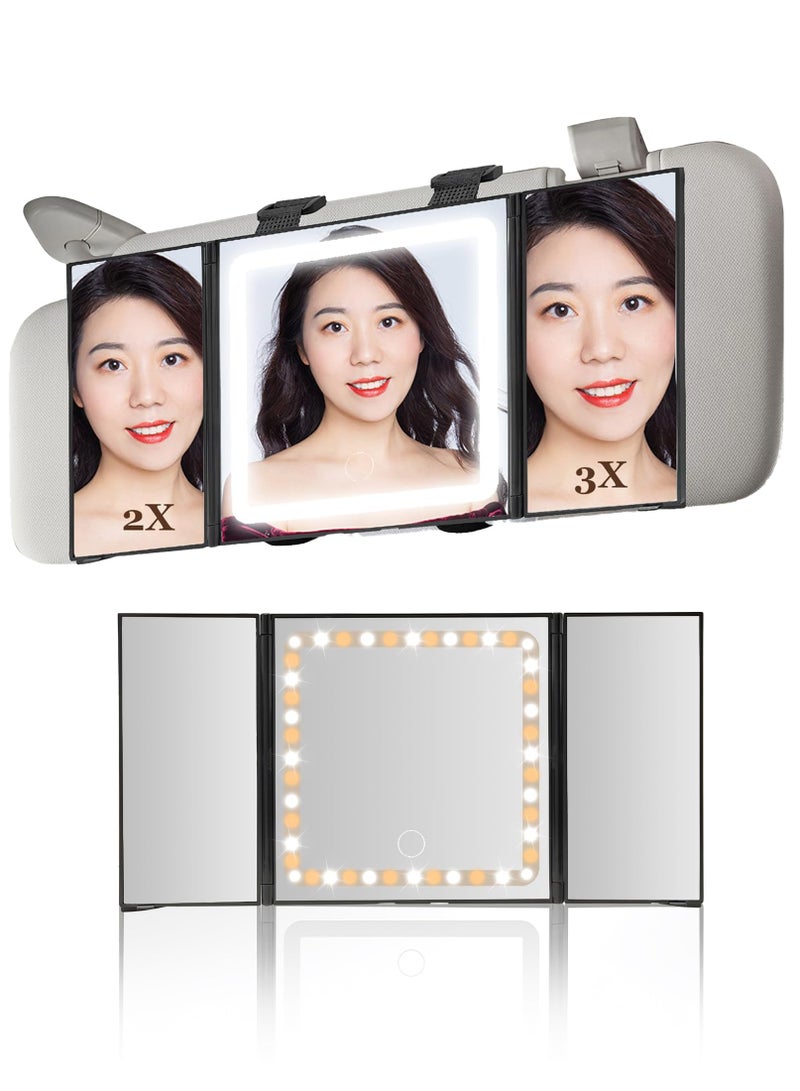 SYOSI Car Sun Visor Vanity LED Mirror with 3 Lights Modes Foldable and Rechargeable Super long standby Zoomable 2-3x Dimmable Easy to Install Touch Screen Rearview Sun-Shading Mirror for Car Truck SUV - Image 1