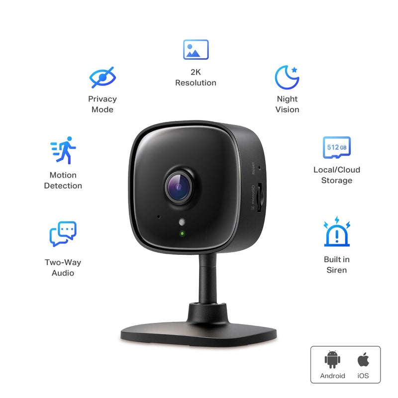Tapo 2K Indoor Wired Security Camera - Works as a Baby Monitor & Pet Camera, Person/Motion/Baby Cry Detection, 2-Way Audio, Siren, Subscription-Free Local Storage or Optional Cloud, Black, C111 - Image 3