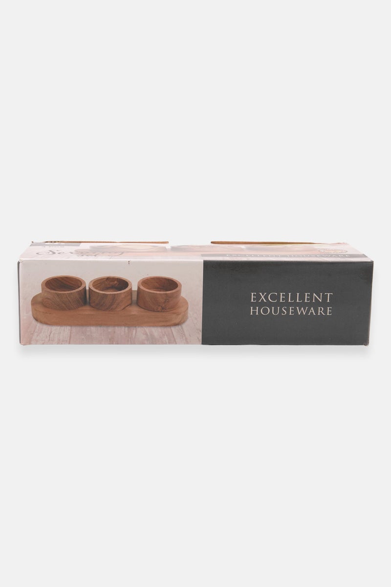 Muy Mucho 4 Pieces Wooden Serving Set, Tan - Image 2