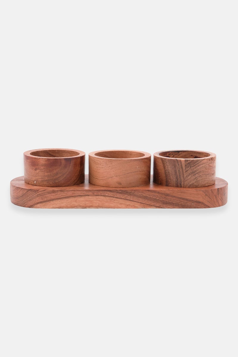 Muy Mucho 4 Pieces Wooden Serving Set, Tan - Image 1