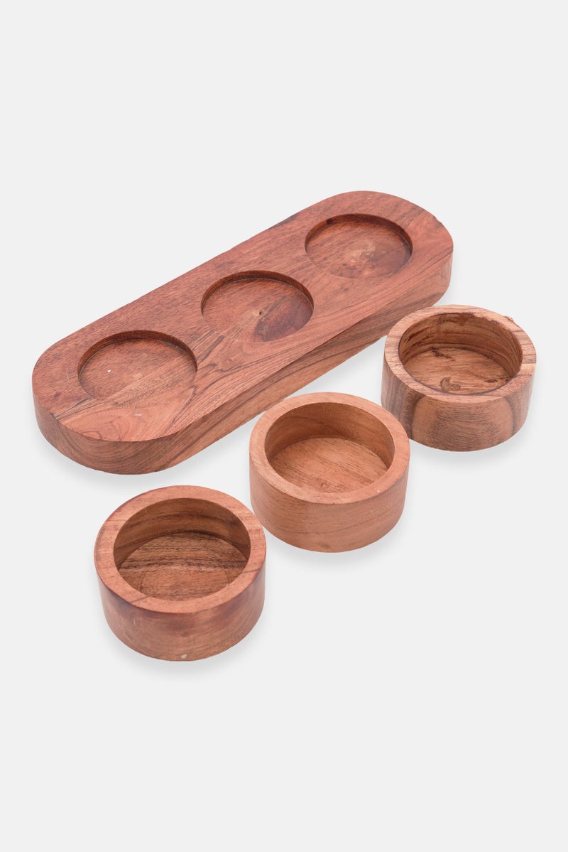 Muy Mucho 4 Pieces Wooden Serving Set, Tan - Image 4