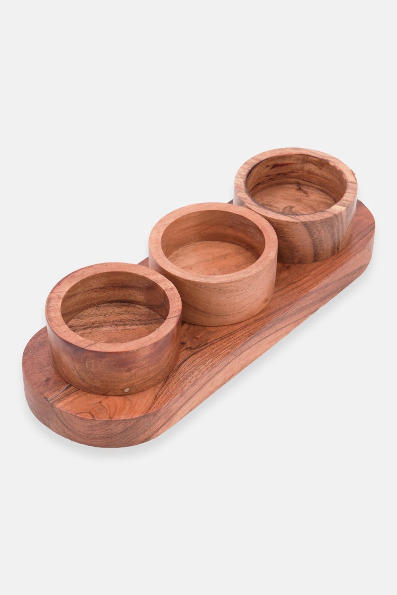 Muy Mucho 4 Pieces Wooden Serving Set, Tan - Image 3