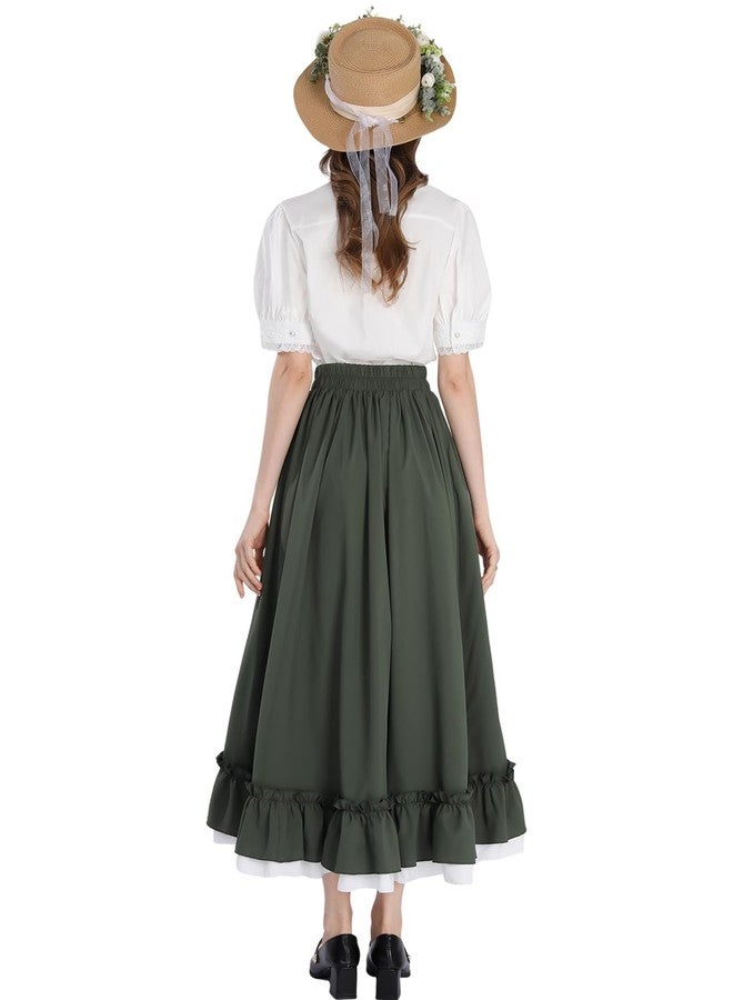 FCCAM FCCAM FCCAM Victorian Dress for Women Green 1800s Edwardian Ball Gown Ruffle Maxi Dress with Pockets L - Image 5