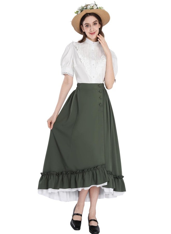 FCCAM FCCAM FCCAM Victorian Dress for Women Green 1800s Edwardian Ball Gown Ruffle Maxi Dress with Pockets L - Image 2