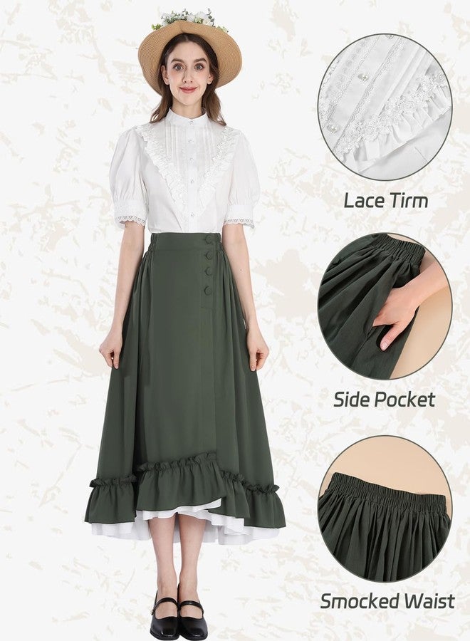 FCCAM FCCAM FCCAM Victorian Dress for Women Green 1800s Edwardian Ball Gown Ruffle Maxi Dress with Pockets L - Image 4