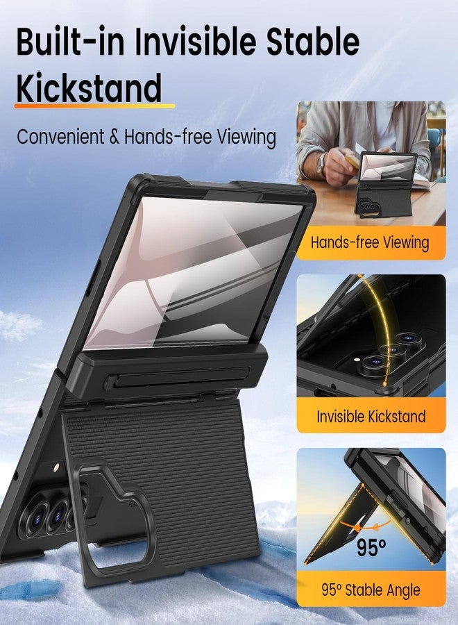 VEGO for Z-Fold-7-Case, Built-in Screen Protector & S Pen Holder [Invisible Kickstand][Hinge Protection] Support Wireless Charging Full-Body Shockproof Anti-Slip Hard Case for Samsung Z Fold 7-Black - Image 3