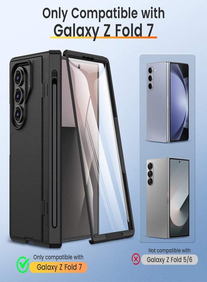 VEGO for Z-Fold-7-Case, Built-in Screen Protector & S Pen Holder [Invisible Kickstand][Hinge Protection] Support Wireless Charging Full-Body Shockproof Anti-Slip Hard Case for Samsung Z Fold 7-Black - Image 2
