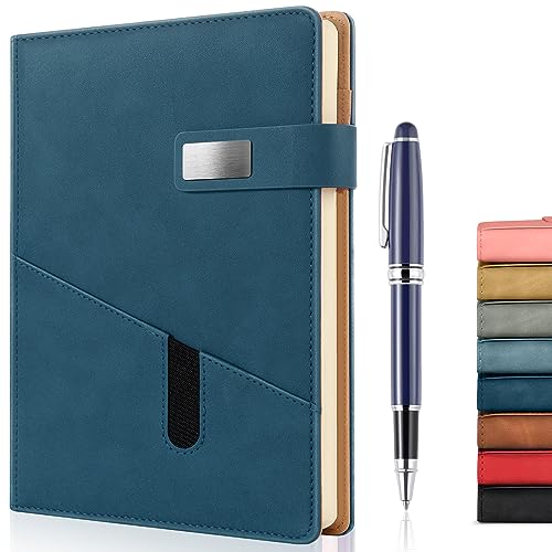 Mousbull A5 Lined Leather Journal with Pen, 240 Pages Refillable Hardcover Notebook with Pocket and Magnetic Buckle, 80gsm Thick Daily Diary for Men and Women, Great Gift for Business School Travel Personal - - Image 1