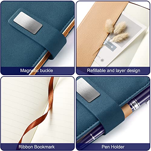 Mousbull A5 Lined Leather Journal with Pen, 240 Pages Refillable Hardcover Notebook with Pocket and Magnetic Buckle, 80gsm Thick Daily Diary for Men and Women, Great Gift for Business School Travel Personal - - Image 3
