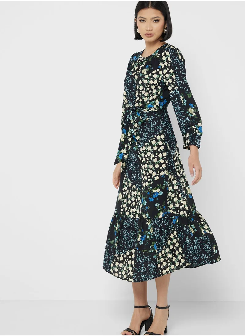 DOROTHY PERKINS Floral Print Puff Sleeve Belted Dress