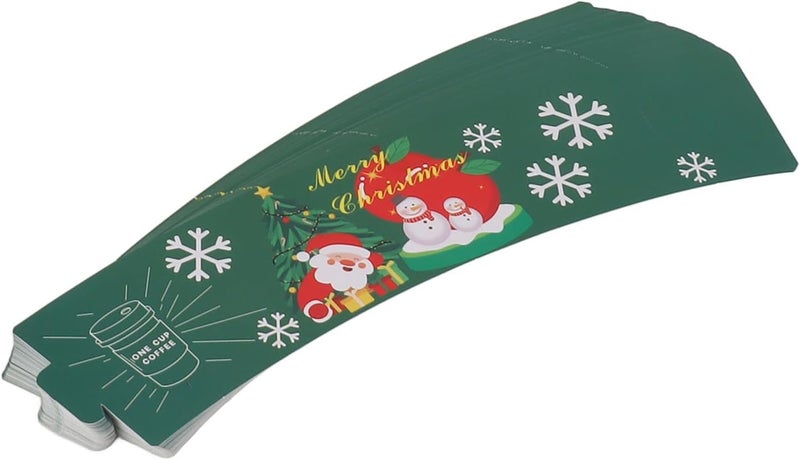 GLOGLOW 50PCS Coffee Cup Sleeves Holiday Cup Sleeves Festive with Perforated Adjustable Design for Halloween Christmas Hot Drinks (Green) - Image 2