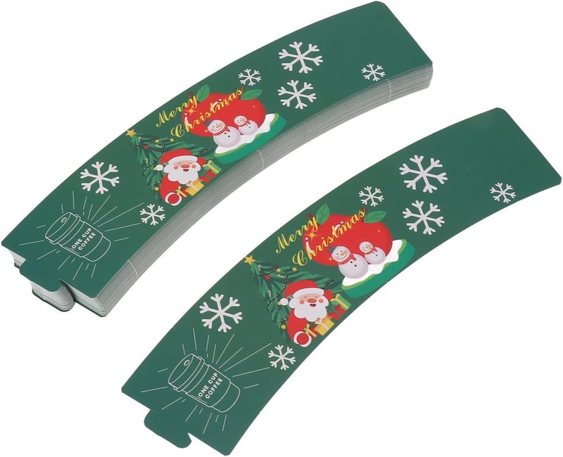 GLOGLOW 50PCS Coffee Cup Sleeves Holiday Cup Sleeves Festive with Perforated Adjustable Design for Halloween Christmas Hot Drinks (Green) - Image 5