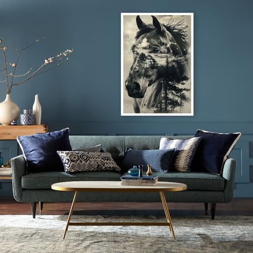 BOHADIY Horse Diamond Art Painting Kits for Adults, Full Drill Tree Diamond Dots Paintings for Beginners, Round 5D Paint with Diamonds Pictures Gem Art Painting Kits DIY Crafts16x12inch Animal Gray - Image 3