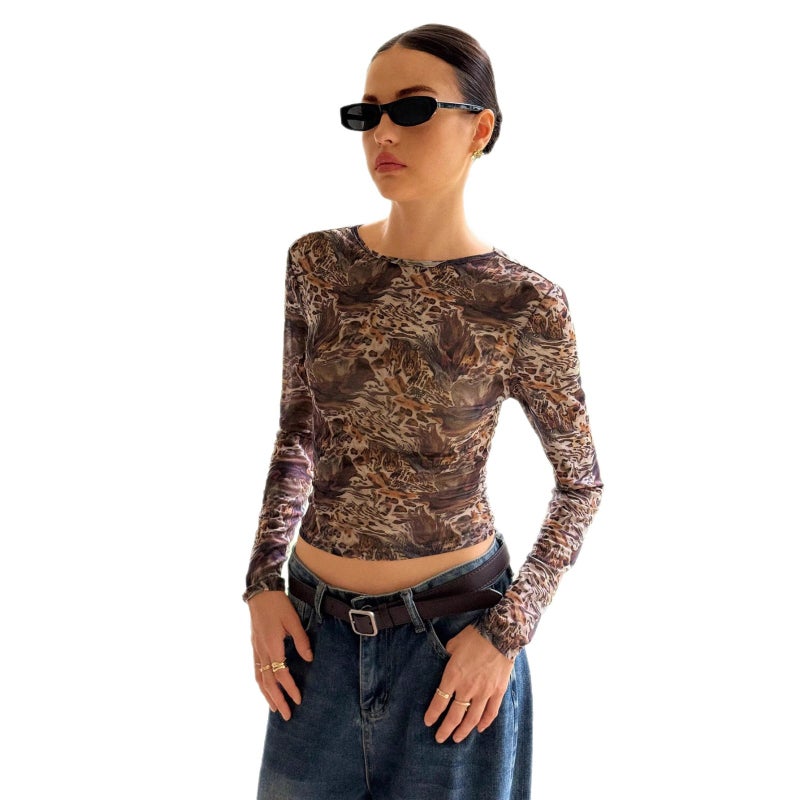 Women's Leopard Print Slim Fit Long Sleeve T-Shirt - Image 4