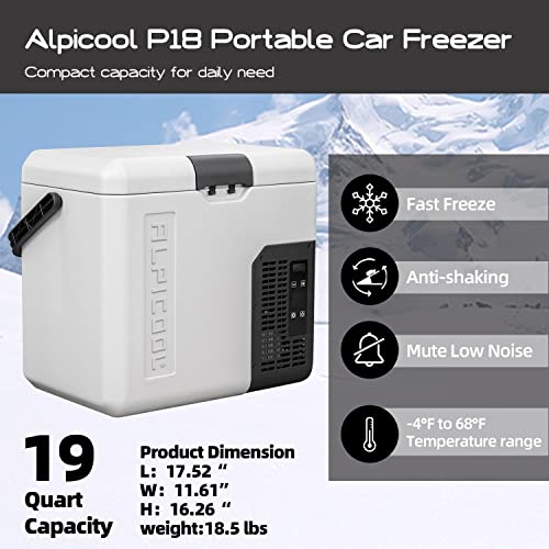 Alpicool P18 Portable Fridge 12 Volt Car Refrigerator 19 Quart Freezer for Fishing, Camping, RV, Truck, Boat-12/24V DC - Image 2