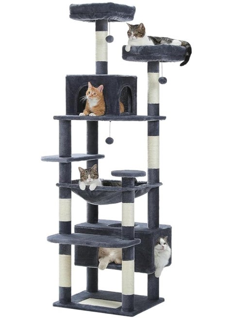 Large Cat Tree, Cat Tower for Large Cats, Cat Condo with Sisal-covered Scratching Posts and Pads, 2 Padded Perch, Dual Condo and Basket for Indoor Cats (Large 184 cm)