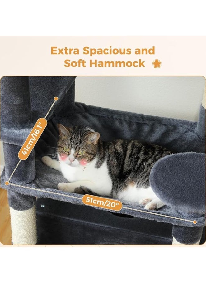 Large Cat Tree, Cat Tower for Large Cats, Cat Condo with Sisal-covered Scratching Posts and Pads, 2 Padded Perch, Dual Condo and Basket for Indoor Cats (Large 184 cm)