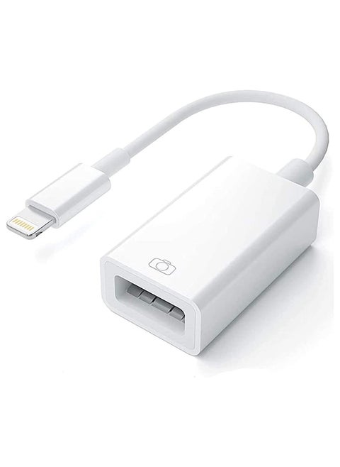 Lightning to USB Camera Adapter , 3.0 OTG Data Sync Cable for iPhone/iPad, Support Card Reader, Flash Drive, Mouse, Keyboard and Hubs, Plug and Play App Free, White