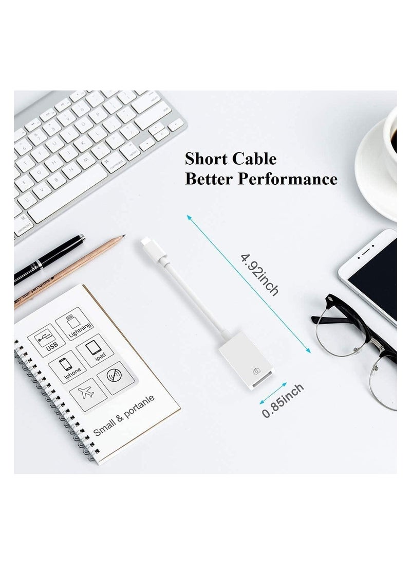 Lightning to USB Camera Adapter , 3.0 OTG Data Sync Cable for iPhone/iPad, Support Card Reader, Flash Drive, Mouse, Keyboard and Hubs, Plug and Play App Free, White