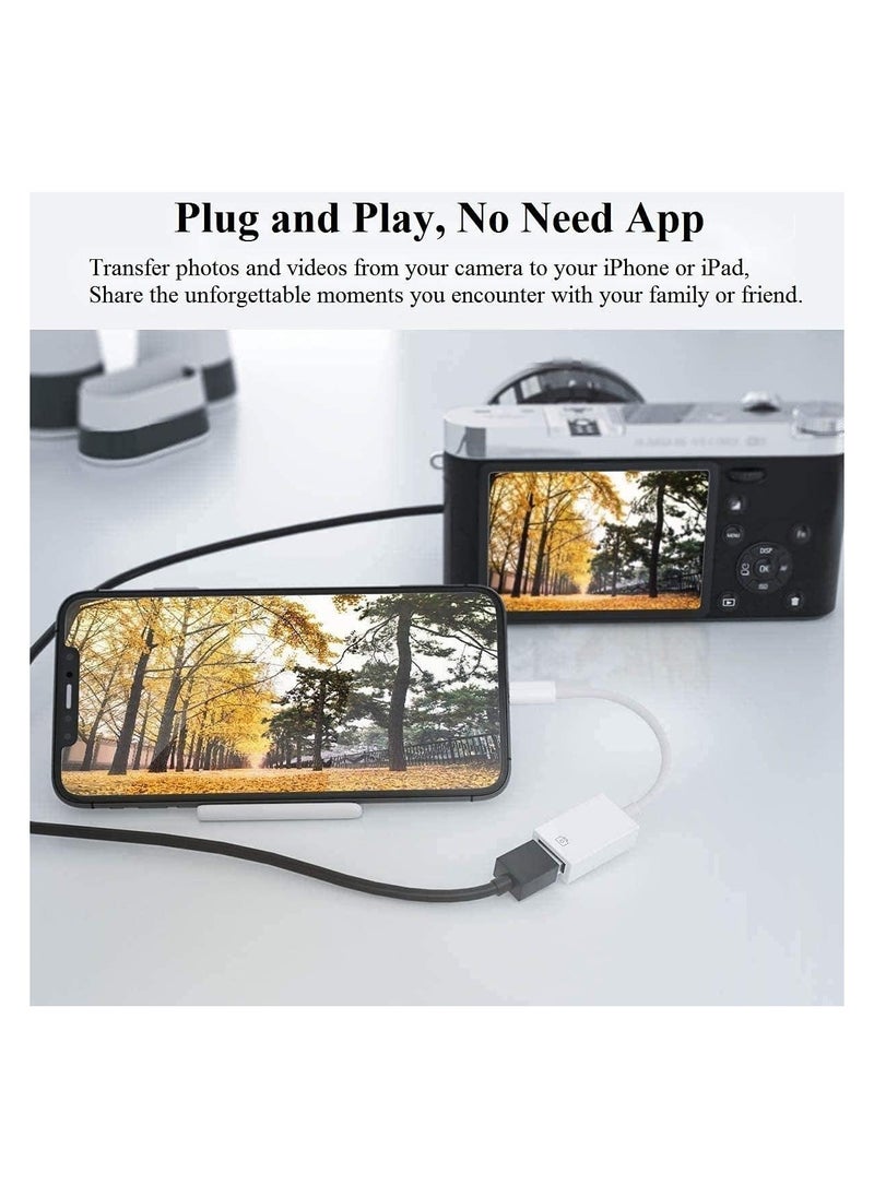 Lightning to USB Camera Adapter , 3.0 OTG Data Sync Cable for iPhone/iPad, Support Card Reader, Flash Drive, Mouse, Keyboard and Hubs, Plug and Play App Free, White