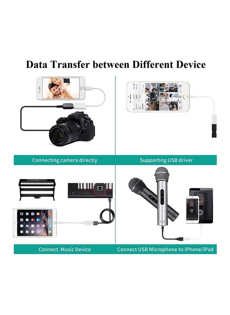 Lightning to USB Camera Adapter , 3.0 OTG Data Sync Cable for iPhone/iPad, Support Card Reader, Flash Drive, Mouse, Keyboard and Hubs, Plug and Play App Free, White