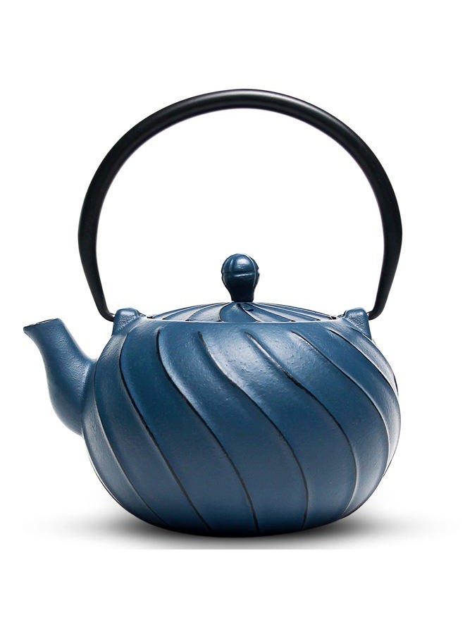toptier Tea Kettle, Japanese Cast Iron Teapot with Stainless Steel Infuser | Cast Iron Tea Kettle Stovetop Safe [Wave Design Teapot] Coated with Enameled Interior for 30 Ounce / 900 ml, Navy Blue - Image 1