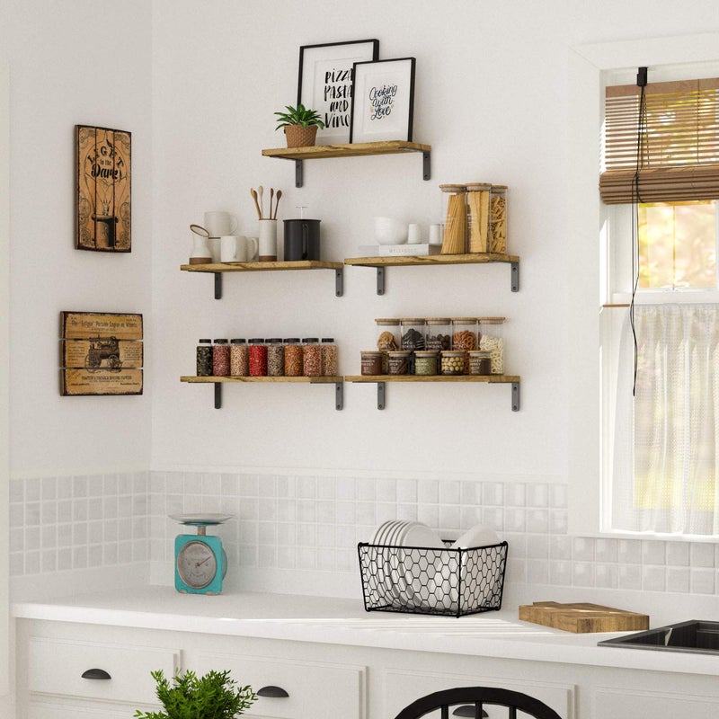 Wallniture Palma Floating Shelves for Wall, Rustic Wood Wall Shelves for Bedroom Storage, Natural Burned Small Bookshelf Set of 5 - Image 5