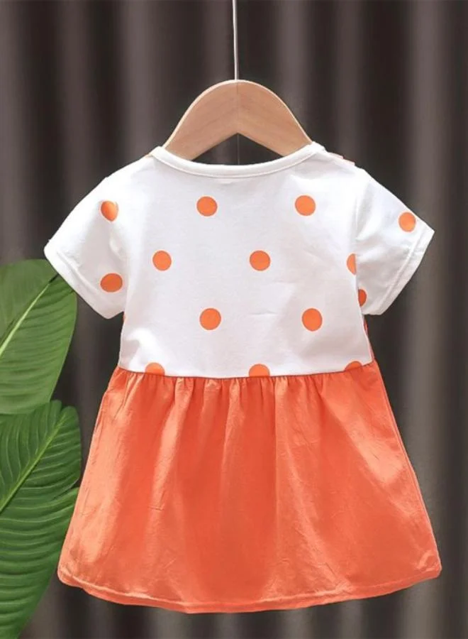 يونيكي Orange A-Line Crew Neck Polka Dot Dress