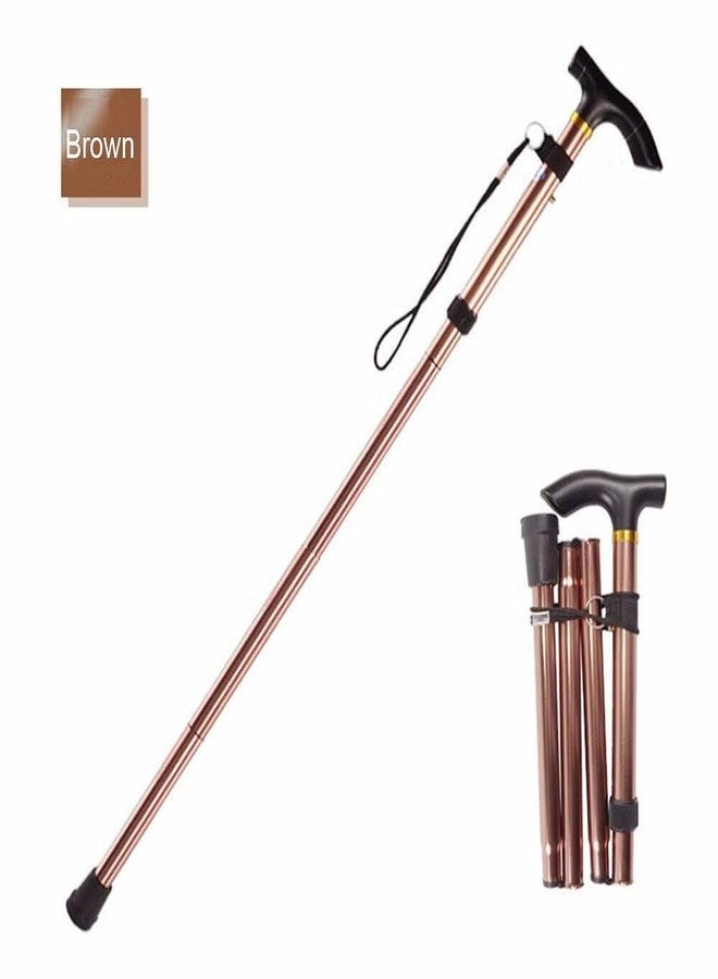 SMIC Folding Cane - Foldable Walking Cane for Men, Women - Fold-up, Collapsible, Lightweight, Adjustable, Portable Hand Walking Stick - Balancing Mobility Aid - Sleek, Comfortable T Handles (Brown) - Image 1