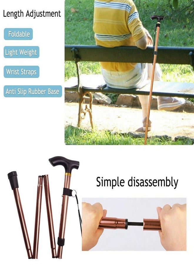 SMIC Folding Cane - Foldable Walking Cane for Men, Women - Fold-up, Collapsible, Lightweight, Adjustable, Portable Hand Walking Stick - Balancing Mobility Aid - Sleek, Comfortable T Handles (Brown) - Image 3
