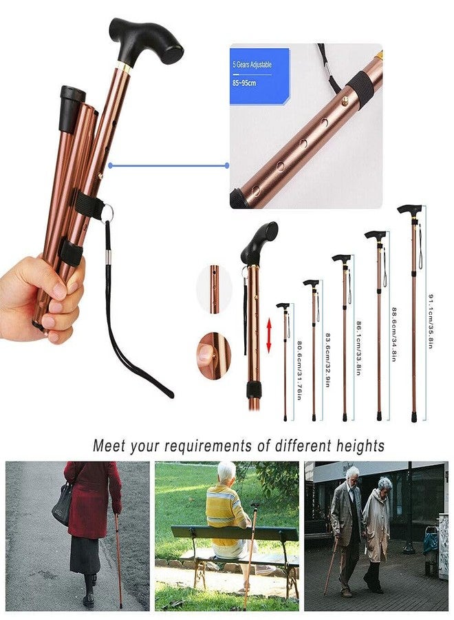 SMIC Folding Cane - Foldable Walking Cane for Men, Women - Fold-up, Collapsible, Lightweight, Adjustable, Portable Hand Walking Stick - Balancing Mobility Aid - Sleek, Comfortable T Handles (Brown) - Image 2