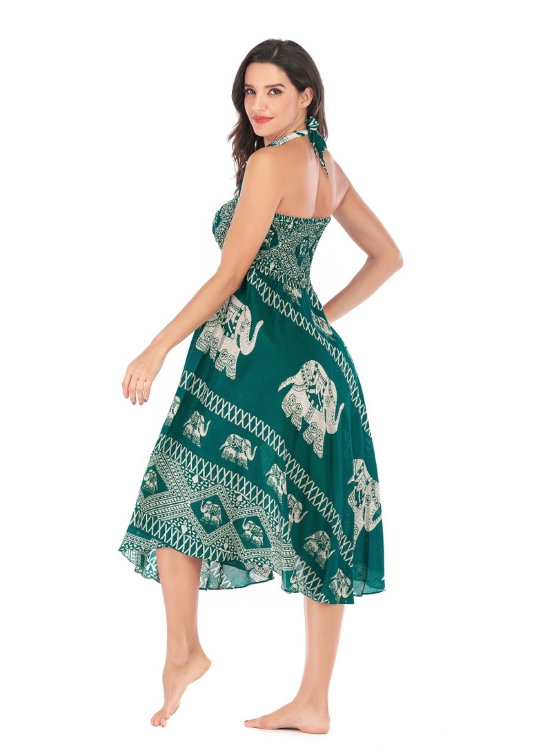 Loquat Casual Dress Half Skirt Beach Vacation Skirt Two Dresses Full Skirt Green  - Image 2