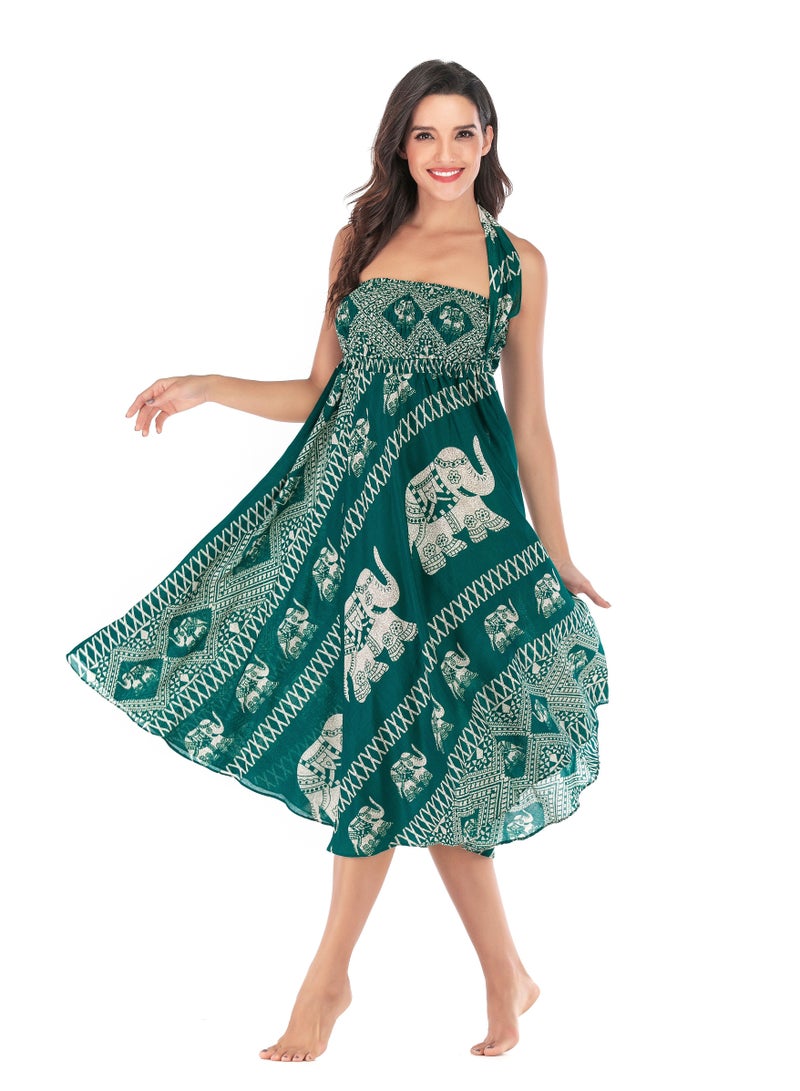 Loquat Casual Dress Half Skirt Beach Vacation Skirt Two Dresses Full Skirt Green  - Image 1