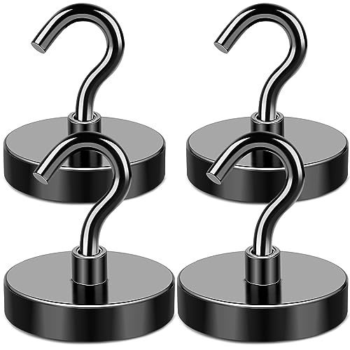 MIKEDE Magnetic Hooks, 150LB Super Strong Magnet Hooks Heavy Duty for Cruise Essentials, Black Neodymium Earth Magnets with Hook for Hanging, Magnetic Metal Hanger for Fridge, Toolbox - 4 Pack - Image 1
