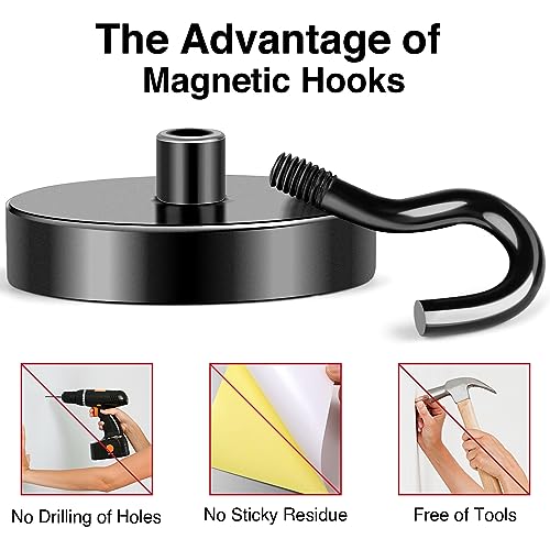MIKEDE Magnetic Hooks, 150LB Super Strong Magnet Hooks Heavy Duty for Cruise Essentials, Black Neodymium Earth Magnets with Hook for Hanging, Magnetic Metal Hanger for Fridge, Toolbox - 4 Pack - Image 5