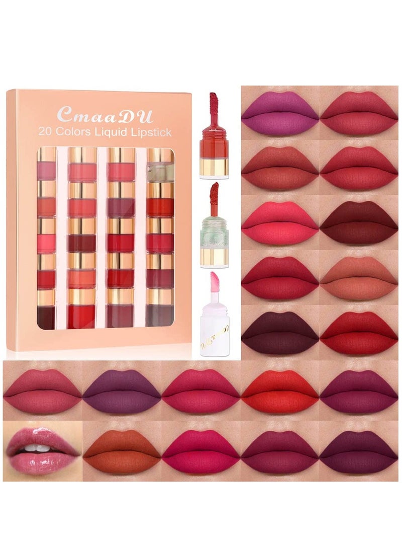 SYOSI Lipstick Set Liquid Matte 20 Colors Lip Stick for Dark Skin Women, Dark Red Mat Matt Long Lasting 24 Hour lipstick lapiz mate - Image 1